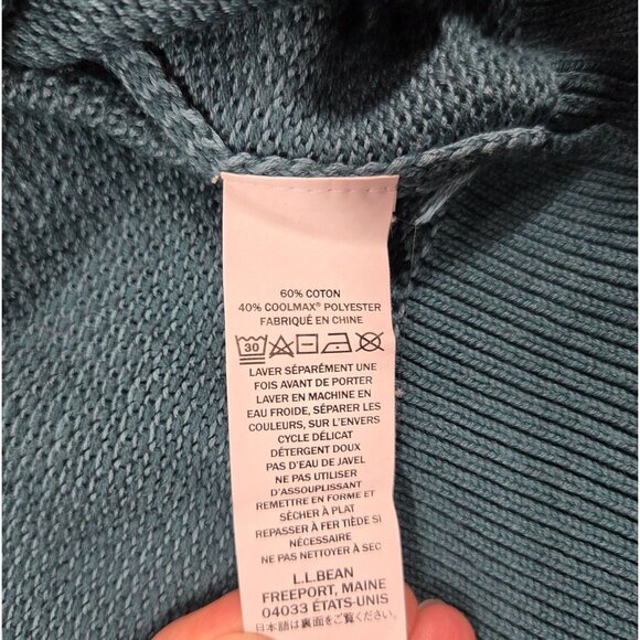 LL Bean Sweater Mens Large Teal Coolmax Blend Performance Birdseye Crewneck - Picture 4 of 7